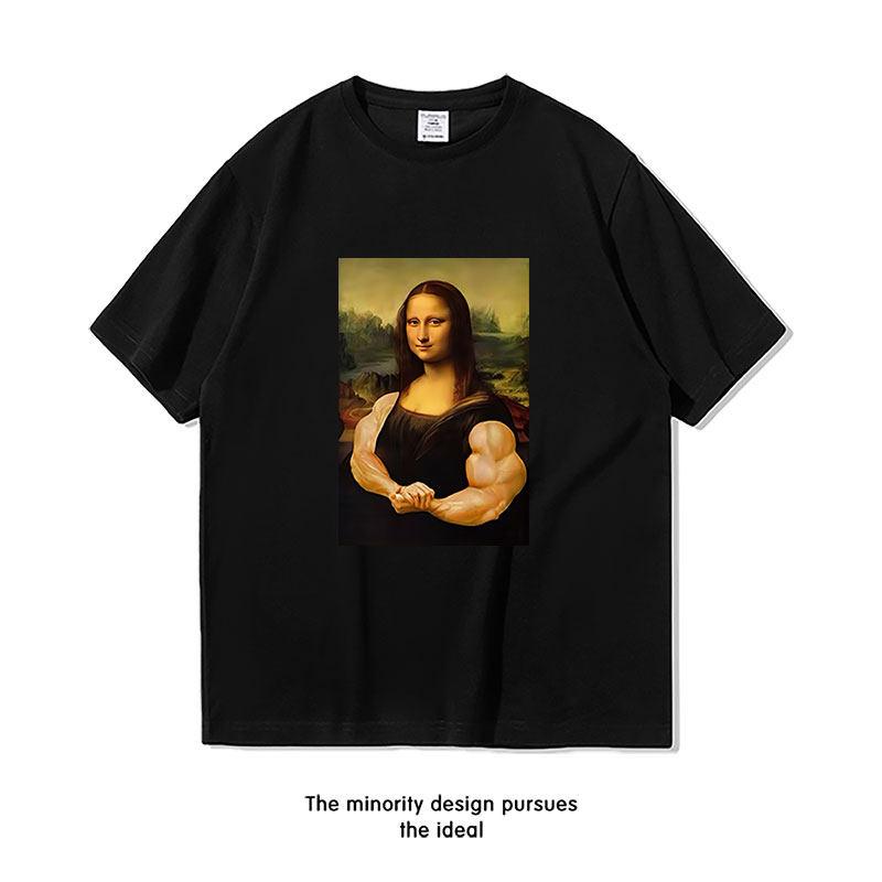 Summer Parody Mona Lisa Fitness Muscle Pure Cotton Printed New Tshirt Loose and Funny Unisexs and Womens Casual Tshirt