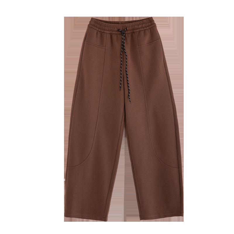 

Women s High-Waist Curved Wide-Leg Pants - Korean Spring/Autumn Style, Loose Fit, Age-Reducing, Floor-Length Sweatpants Small темно-коричневого кольору