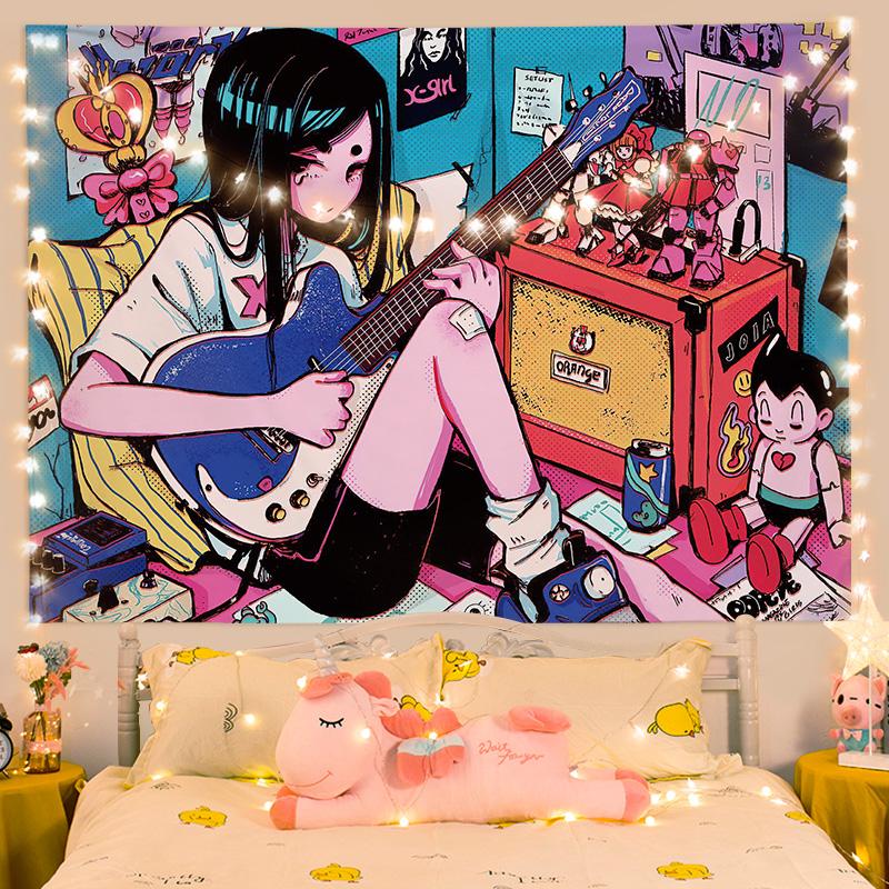 VIKAMA Secondary Cyberpunk Anime Tapestry Ins Wind Game Room Atmosphere Wall Decoration Tapestry Home Decoration