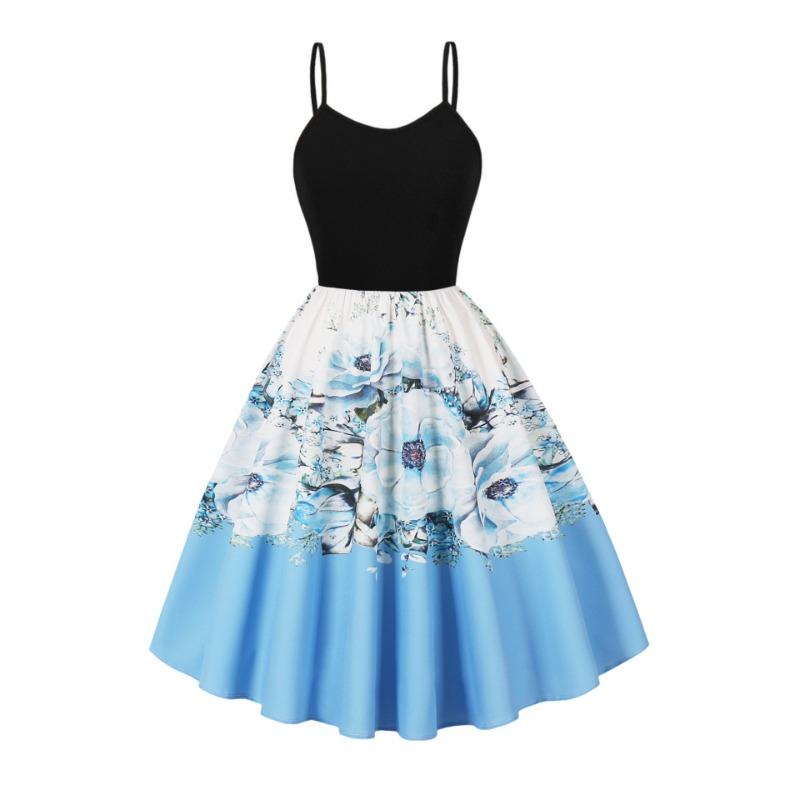 A New Summer Cool Suspender Retro Printed Pendulum Dress