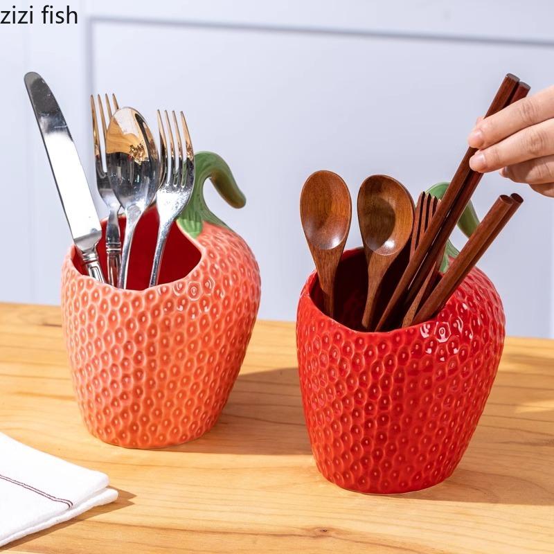 Erdbeere Keramik Butterplatte Käseplatte Butterdose Sushiplatte Küchenvorratsglas Essstäbchen Löffel Gabel Vorratsglas