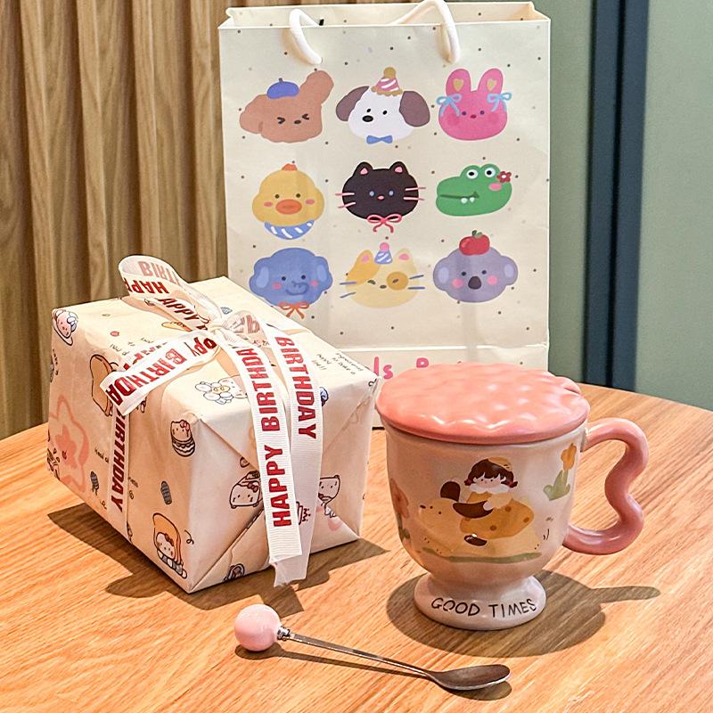 High-value birthday gift, cute girl ceramic mug design sense, companion gift, girlfriend practical gift box