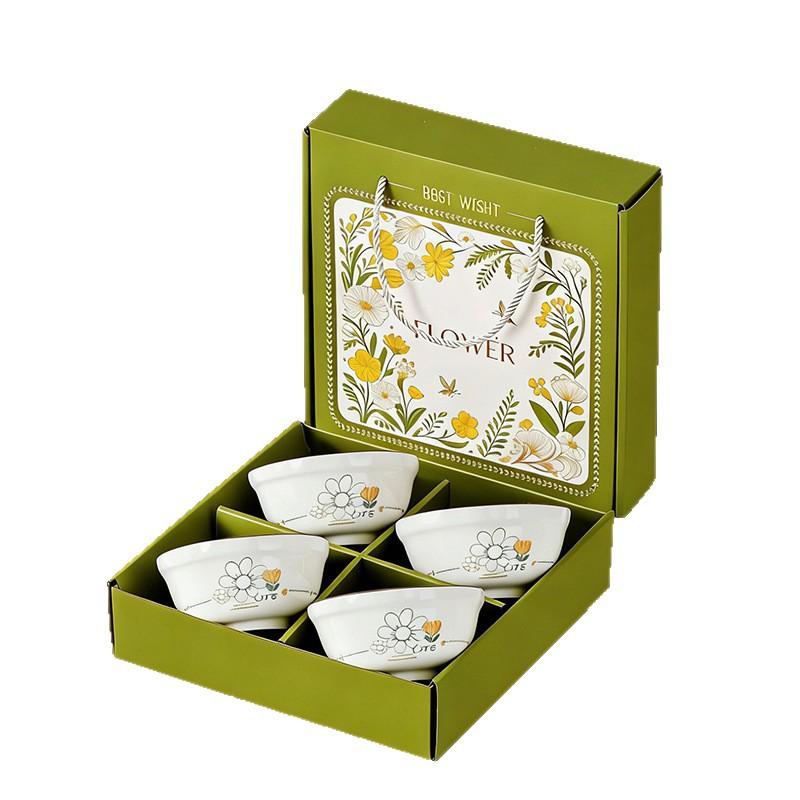 Pastoral Ceramic Tableware Gift Set: Rice Bowl, Spoon, and Chopsticks