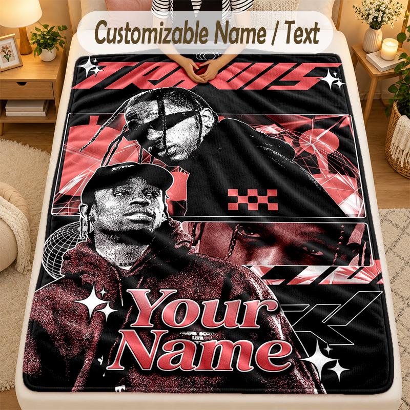 FlaneldeckeTravis Scott Benutzerdefinierter Name Text Personalisierte Weiche Warme Überwurfdecke Heimdekoration Geschenk