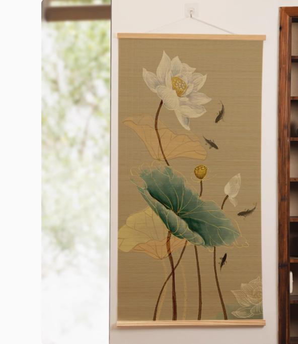 

Accept Customization Style Wall Hanging Painting Living Room Bamboo Roller Blinds Sun Shade, Retro Light Filtering Roller Bamboo 40x70cm