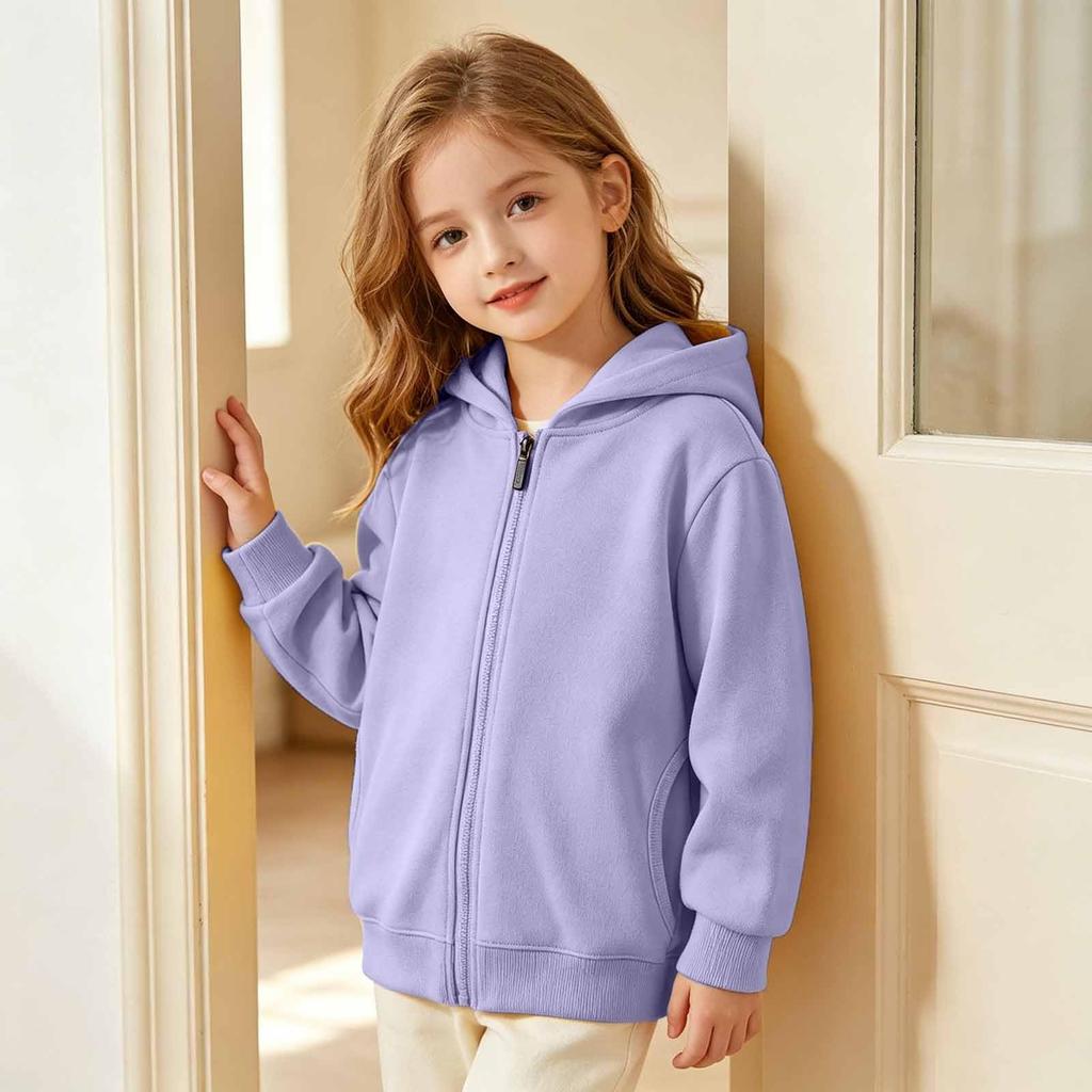 Kids Zip-Up Hoodie for Boys and Girls, Color Long Sleeve Casual Top