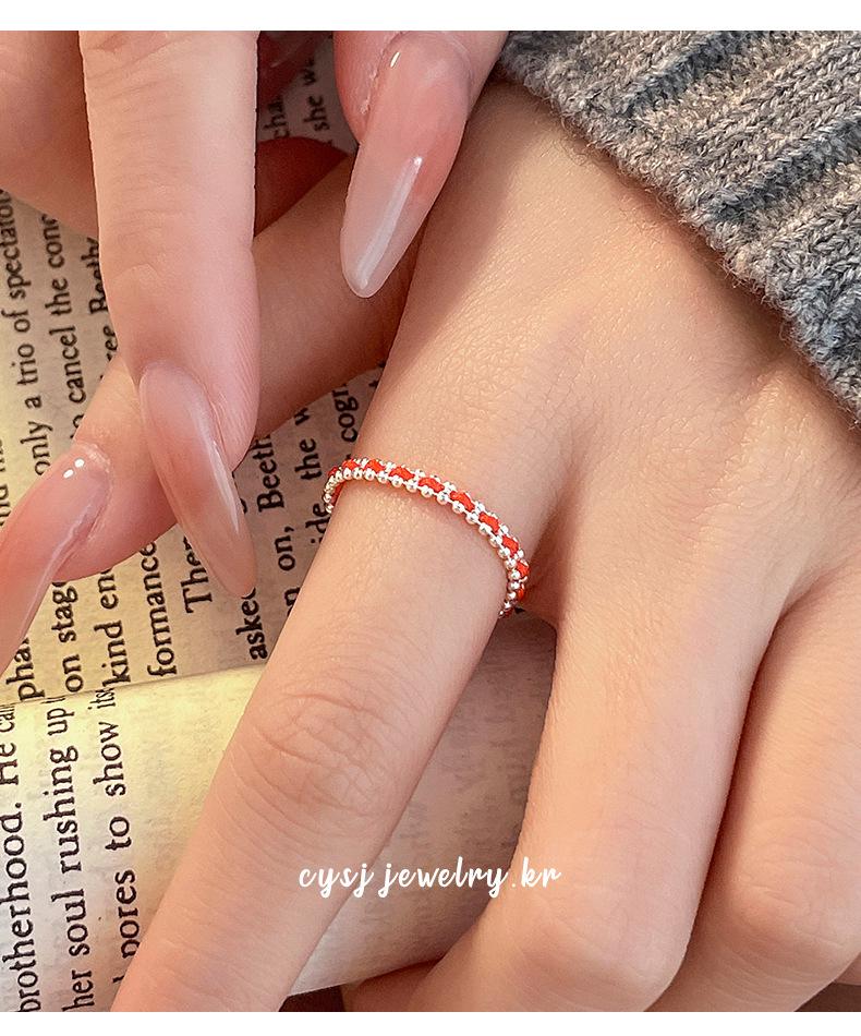 Cuiyan Shijie S925 Silver Korean Style Red Rope Drawstring Ring - Simple Handmade Women's Woven Jewelry