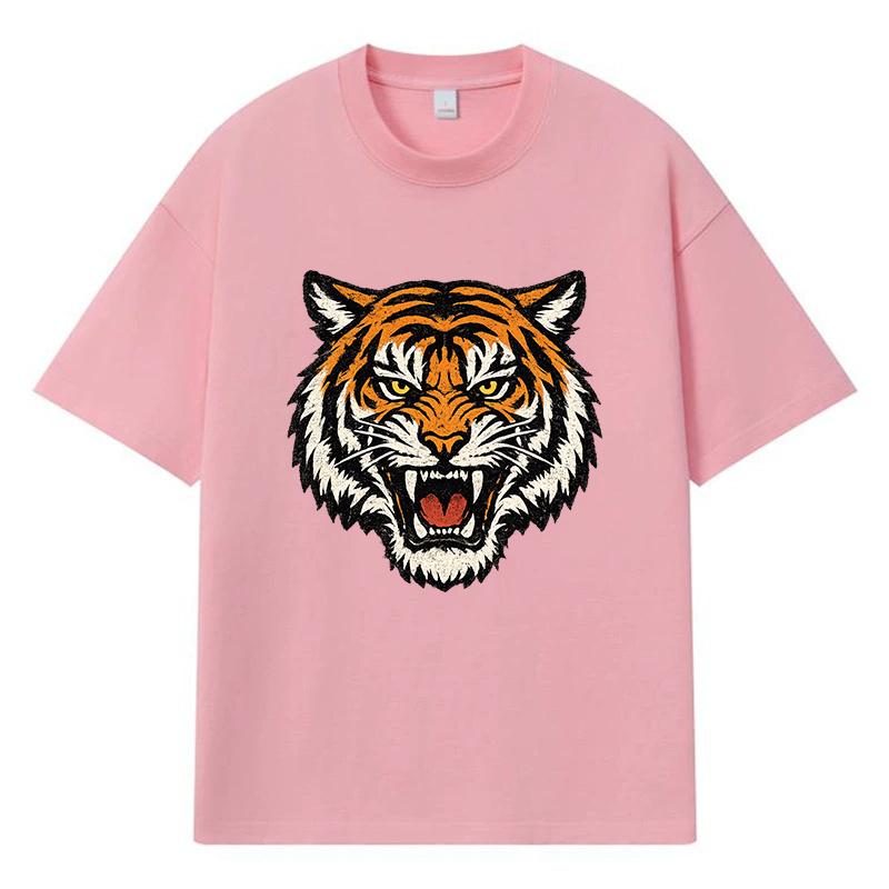 2026 Tiger Head Printed Graphic Y2k Harajuku Streetwear 100% Cotton T Shirt Casual Oversized Summer Men T-shirt