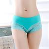 Mid-Waist Ice Silk Seamless Lace Boxer Briefs with Hip-Lifting Design for Women