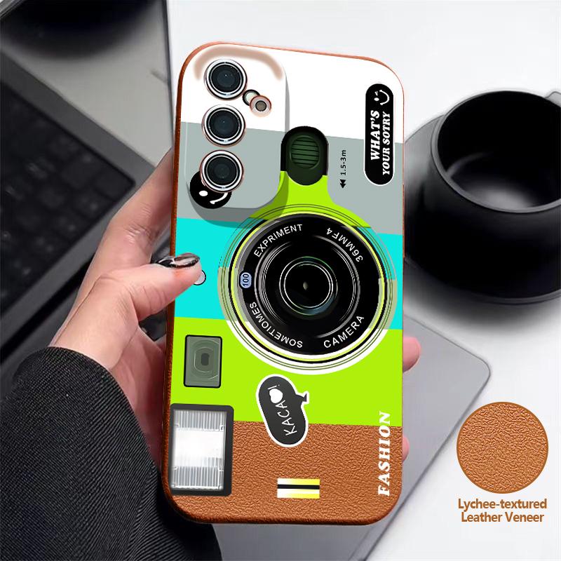 Vintage Camera Pattern Case For Samsung S26 Ultra A57 A37 A17 A18 S25 S24 S23 S22 Ultra S21 FE A15 A35 A55 A16 A36 A56 5G Leather Texture Soft Cover