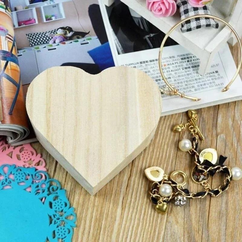 Heart-shaped Wooden Jewelry Box Gift Case For Wedding Display Jewelry Storage Organizer For Earrings Rings Necklace And More