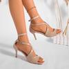 2025 Summer Women New Fish Mouth Gold Thin Heels Open Toe Sexy High Heels A Line Buckle Square Head Sandals