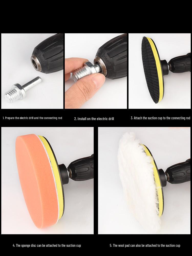 Electric Drill Car Polishing Kit: Self-Adhesive Sponge & Wool Pads