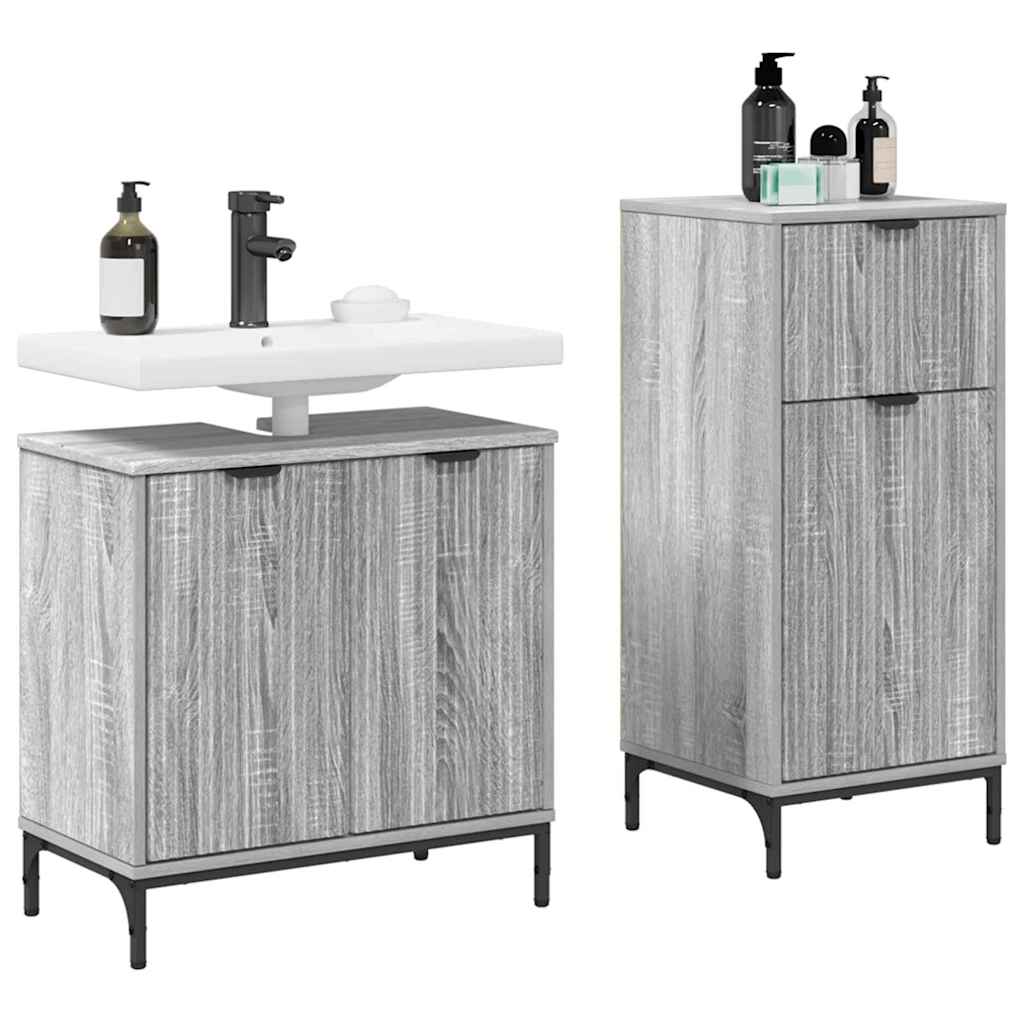 Bathroom Furniture Set 2 Pcs Grey Sonoma Plywood and Metal