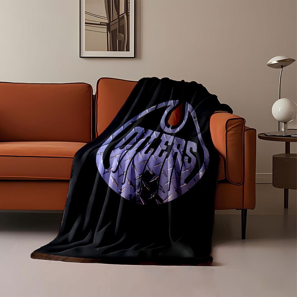 Oilers Logo with Chrome Texture Print Blanket Soft and Cozy Perfect for the Living Room Bed Sofa or a Nap,gift