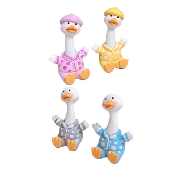 PVC Duck Figurine 4Pcs Mini Cartoon Figurines, Cute Polka-dot Pajamas Statues, Miniature Figures Macaron Animal Ornaments for Car Console Desktop