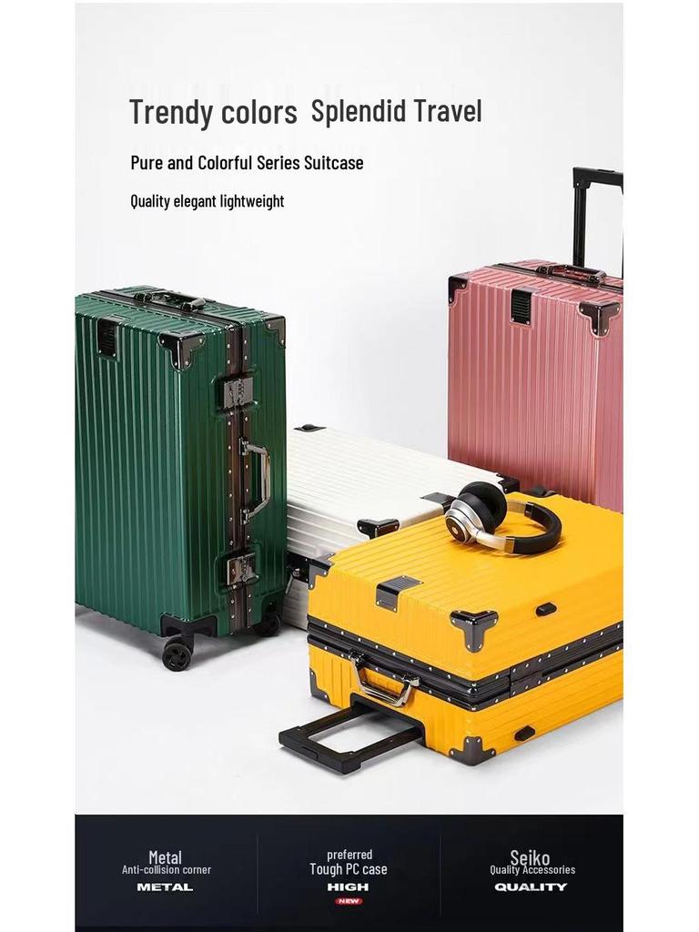 28" Women's Suitcase: Thick Aluminum Frame, Large Capacity, Silent Universal Wheels, Durable Travel Design. Logo Customization Available.