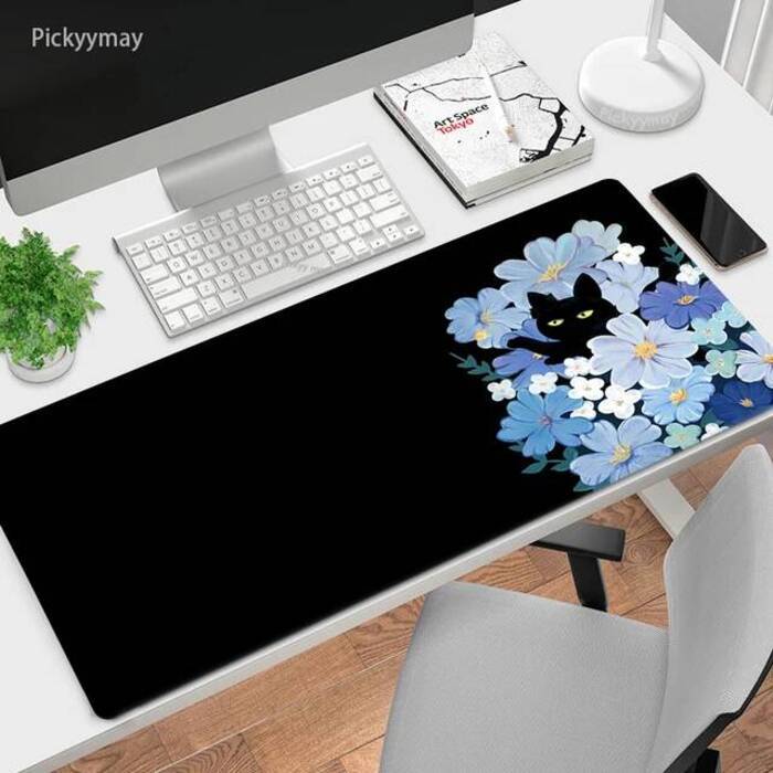 Large Mouse Mat Green Leaves Cat Mousepad Big Cute Mousepads X Office Rubber Keyboard Mats Desk Pad Overlock Mouse Pads