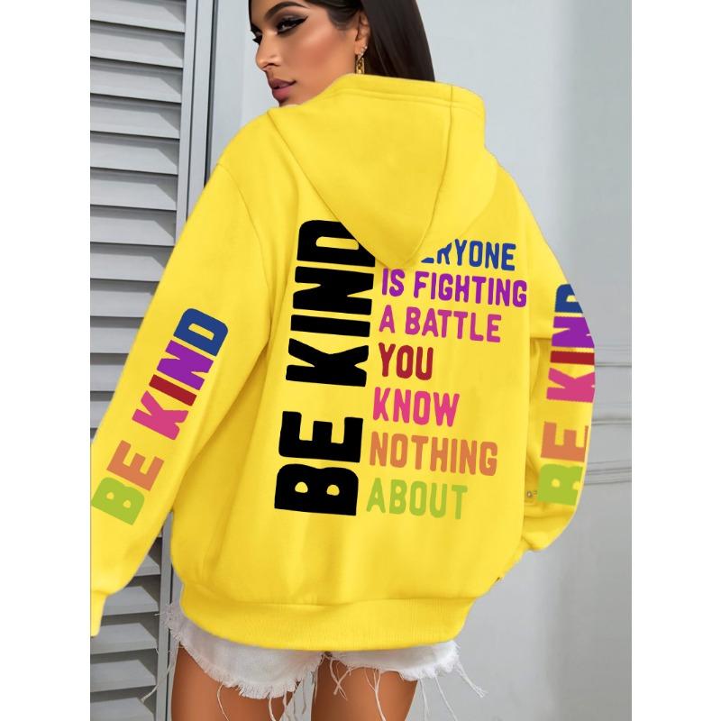 Be Kind Hoodies Women Letter Prints Winter Warm Hooded Street Pocket Loose Sweatshirts Casual All-match Woman Clothes