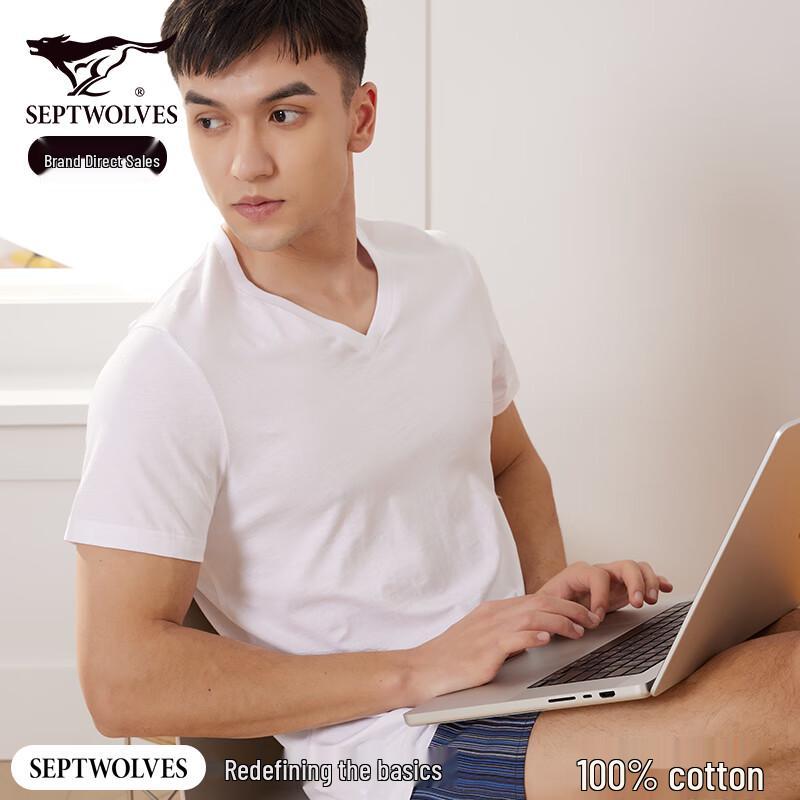 Qipilong Men's Classic V-Neck Cotton T-Shirt