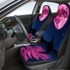 2pcs Wolf & Pink Moon Car Seat Covers - Soft All-Season Fit For Cars, SUVs, Trucks - Dark & Pink Night Sky Design With Full Moon