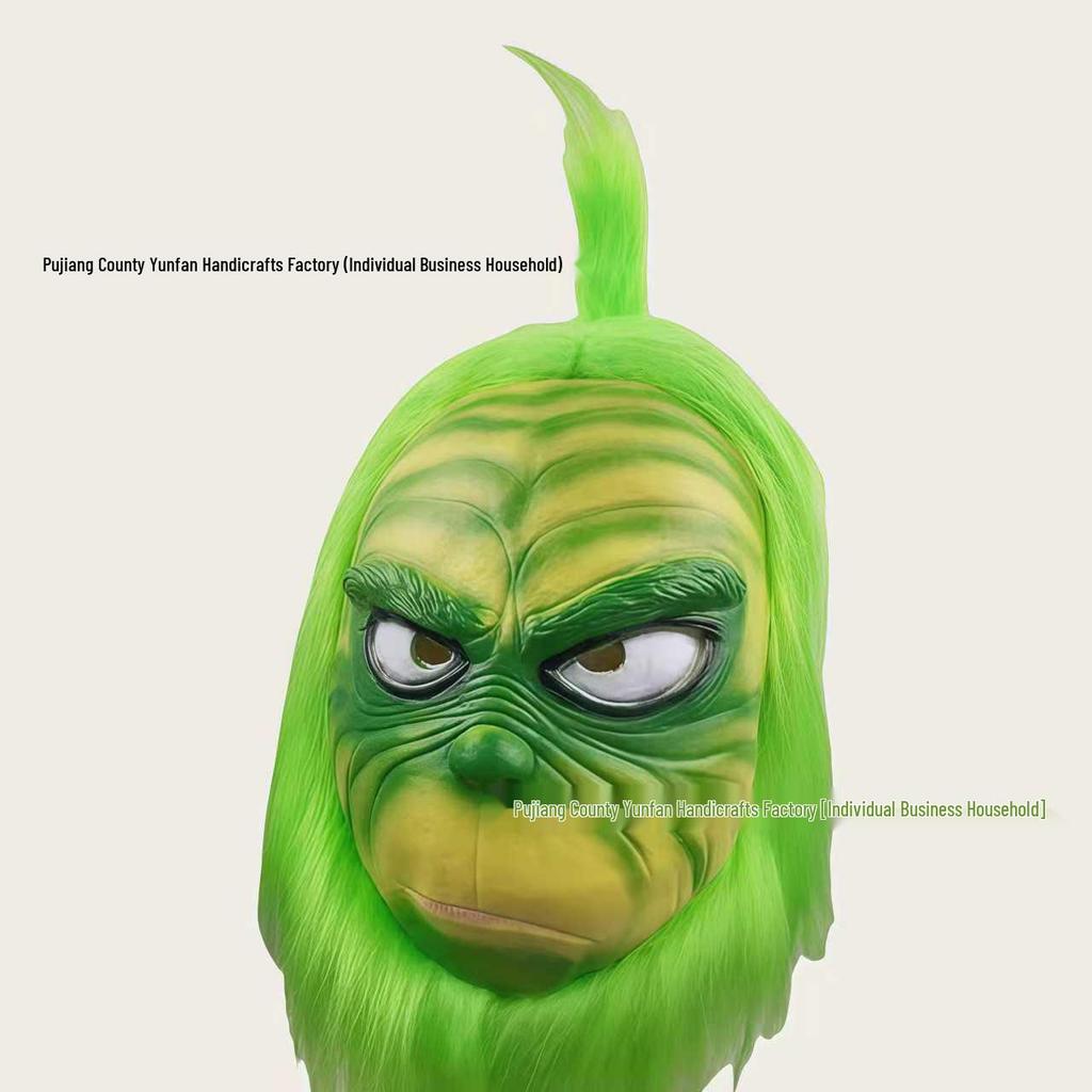 Christmas Grinch Latex Cosplay Mask - Green Furry Monster Headgear