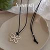 Korean Black Adjustable Hollow Flower Clavicle Necklace