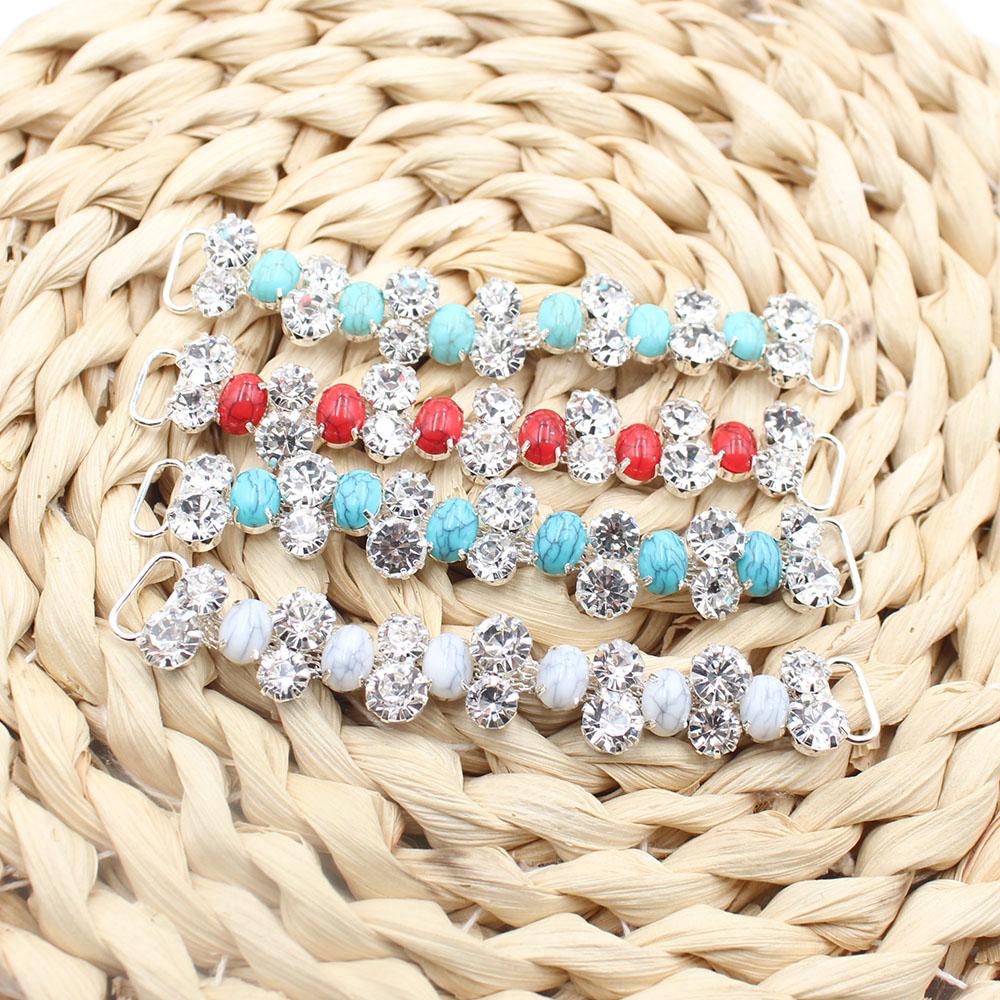 Factory Direct Sales of 12 * 90mm Cracked Turquoise Crystal Bikini Buckle Reinforced Flat Chain DIY Clothing Swimsuit Chain Deco