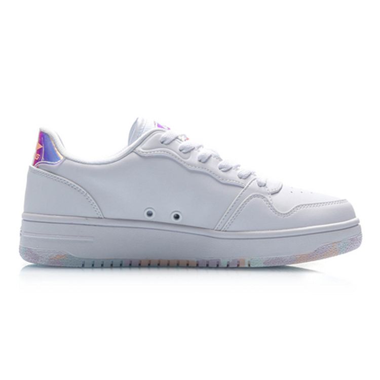 Li Ning Colorful Logo Non-Slip Shock Absorbing Wear-Resistant Low-Top Sports Casual Shoes Women sneakers White Green AGCP362-2