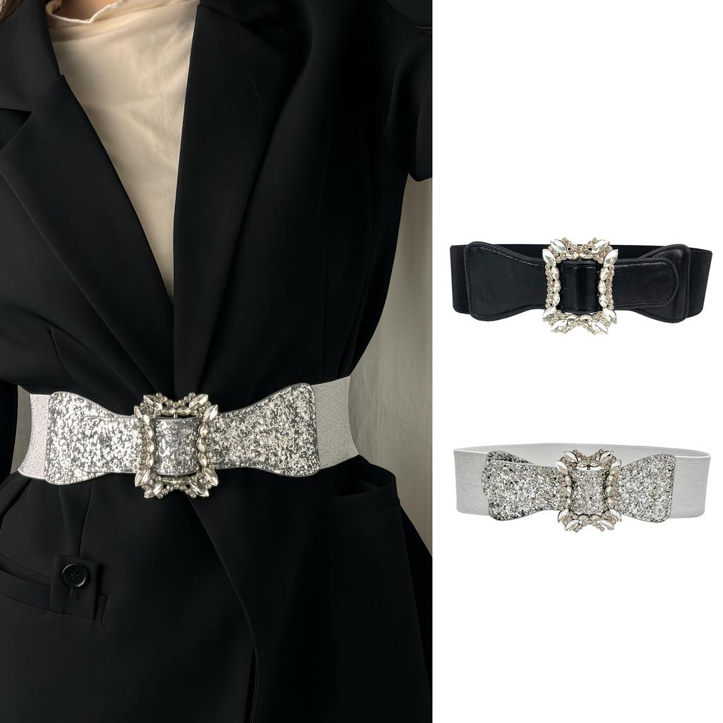 Sparkly Wide Waist Belt Rhinestones Buckle for Hot Girl Glitter Corset Trendy Underbust Waist Chain Belt Disco Party