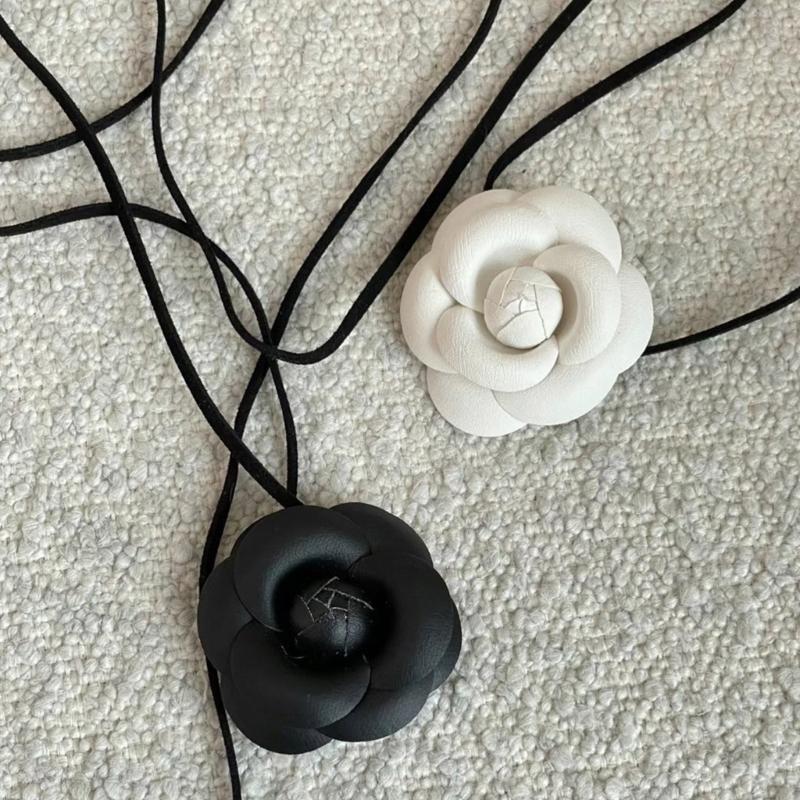 Elegant Sweet Camellia Choker Neckband Flower Collar Necklace Vintage Choker Long Lace Up Necklace Fashion Jewelry