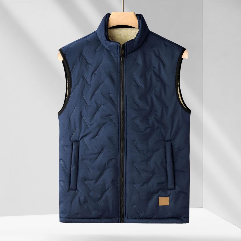 Herren Herbst/Winter Fleece-gefütterte Weste, Lammwolle Stehkragen Ärmellose Jacke