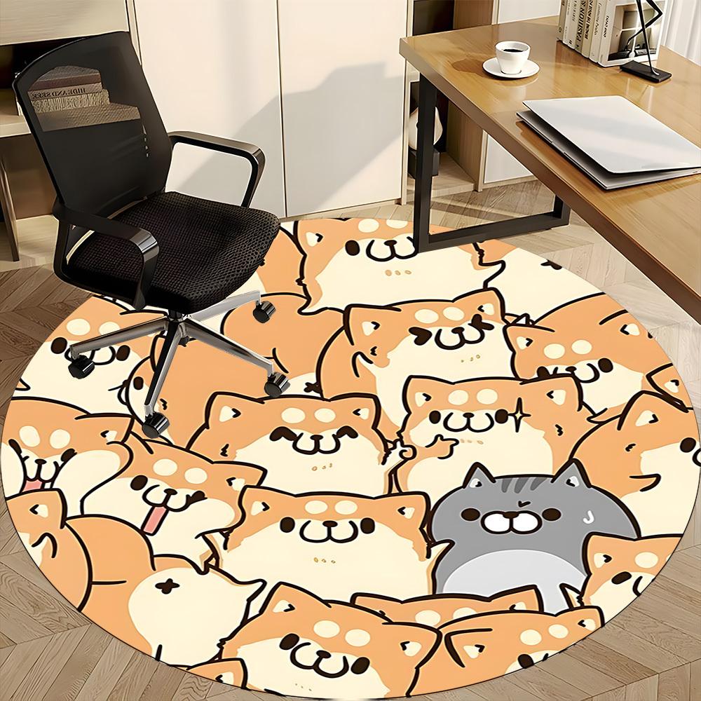 1pc Shiba Inu Dog Office Round Area Rug, Indoor Mat Suitable ForOffice, Under Office Chairs Bedroom Living Room Home Decor, Room Deco, N65