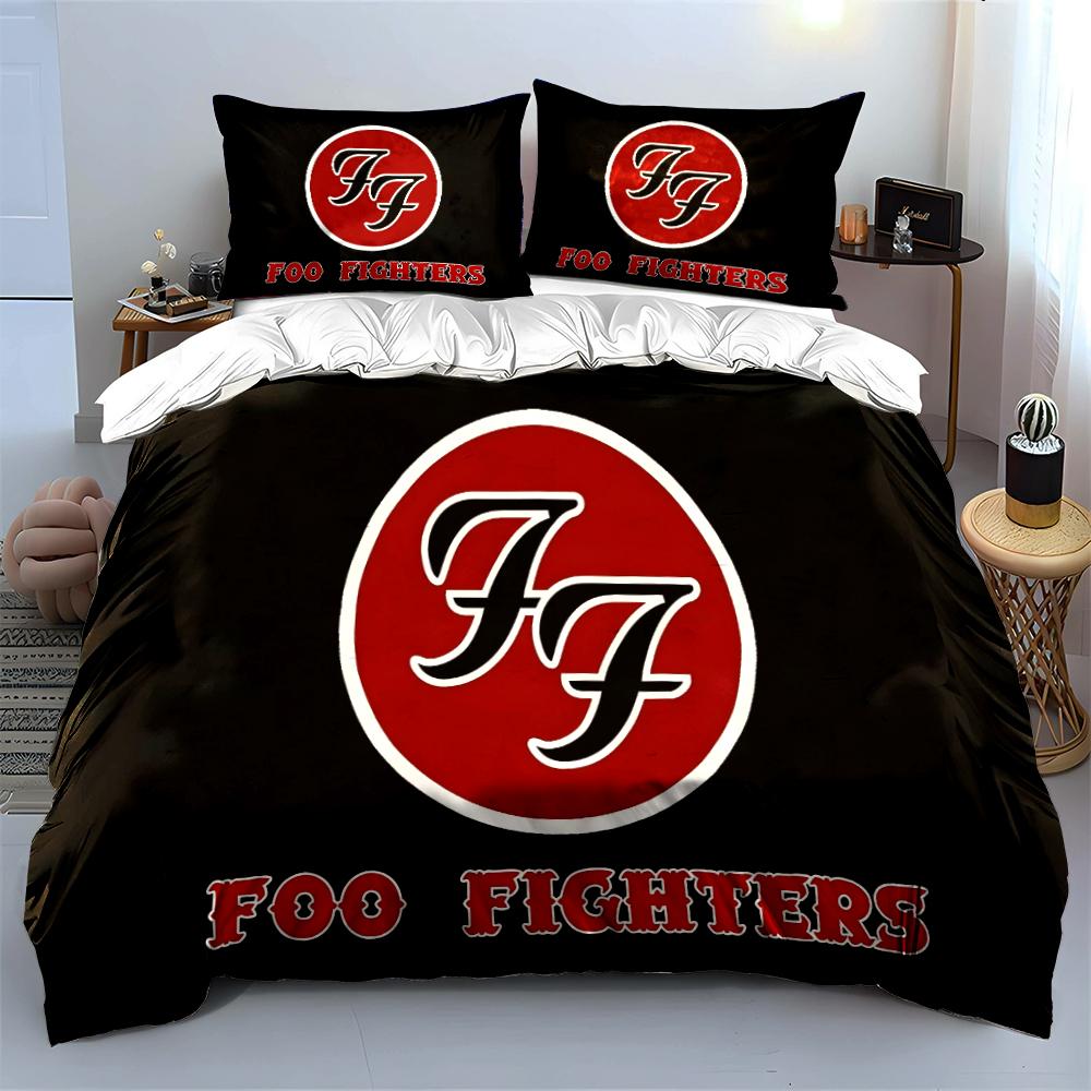 Foo Fighters Negro Rojo Juego de Cama Juego de Cama (1 funda nórdica, 2 fundas de almohada, edredón no incluido)