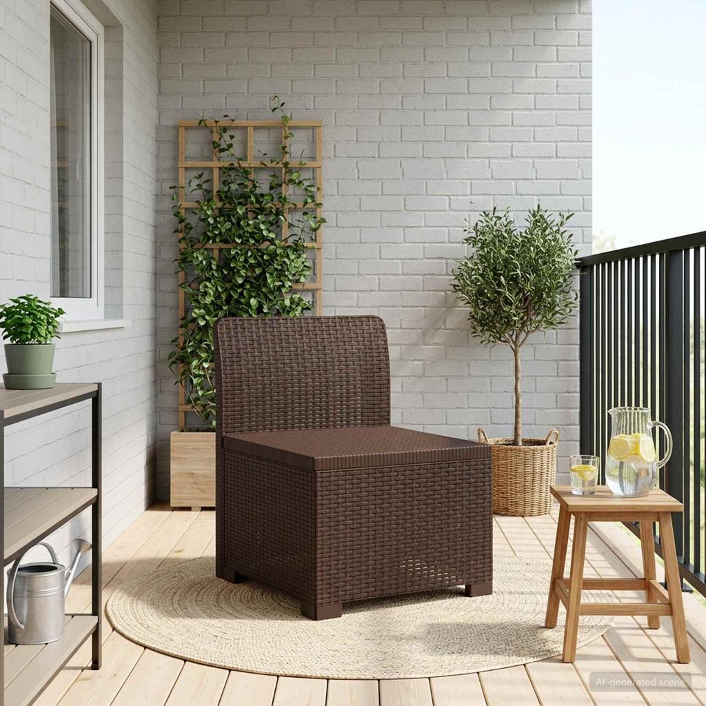 1 Seater Garden Sofa Rattan Look PP Brown