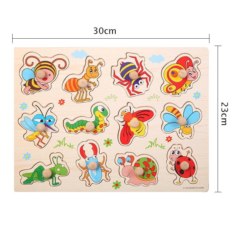 Children Wooden Puzzle Montessori Toys Cartoon Animal Traffic Hand Grab Boards Early Learning Educational Toy for Kids TMZ