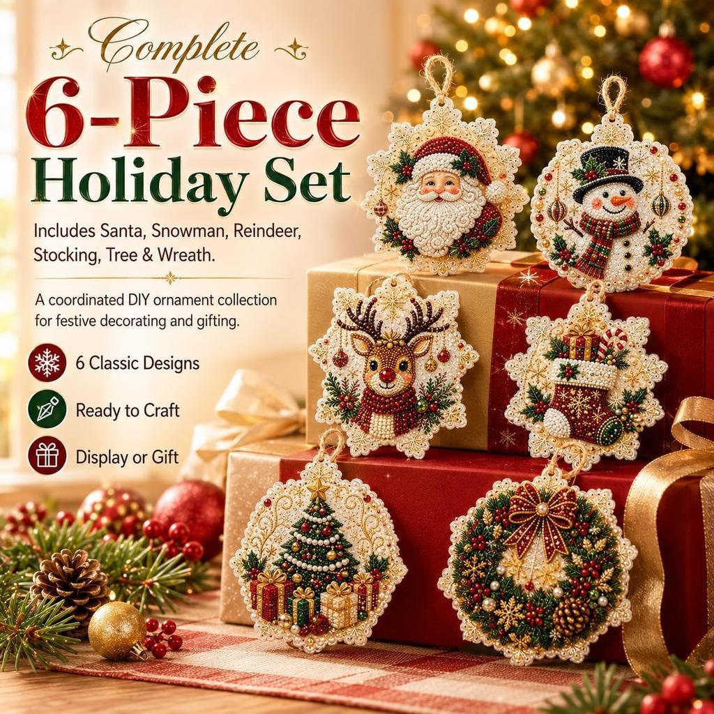 6 Wooden Christmas Ornaments DIY Pearl Art Kits for Adults, Hanging Diamond Art Christmas Ornaments Set with Pearls