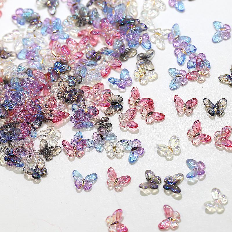 100pcs/Bag Mixed Butterfly Nail Art Charms Sparkle Butterfly Resin Designs Manicure Jewelry Aurora Elf Butterfly Nail Supplies