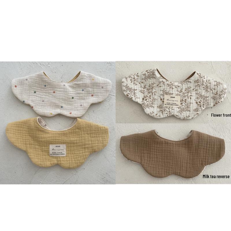 Pure Cotton Korean-Style Baby Drool Bib - Lightweight, Absorbent, Anti-Spit Up, Petal Design