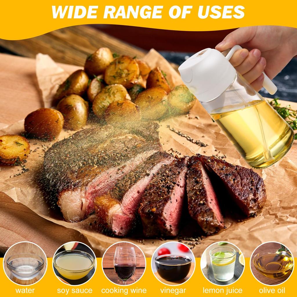2 IN 1 Kitchen Oil Spray Bottle 500ml Heat-Resistant Food-Grade Plastic No Drip Design Sous VideBakingHealthy Cooking