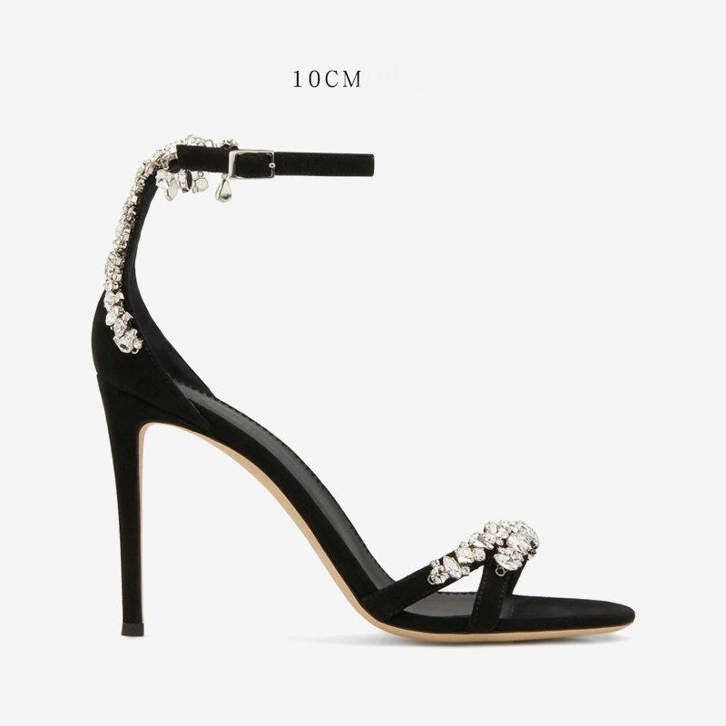 

Fashion Black High Heels Women Thin With The Style Of Socialite 2025 All Matching One-Line Rhinobarous Open-Toe Round Toe Sandals 34