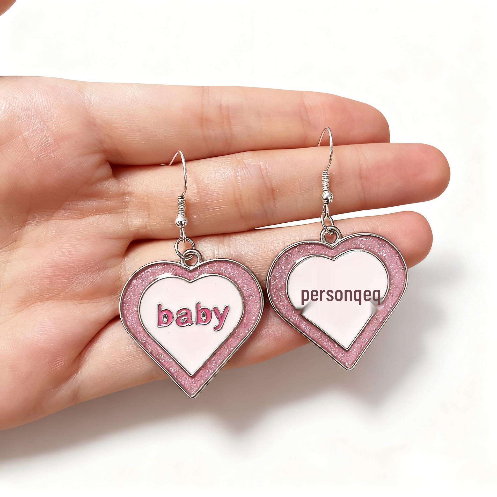 Pink Heart Dangle Earrings: Trendy, Color Block, Fresh, Personalized Design