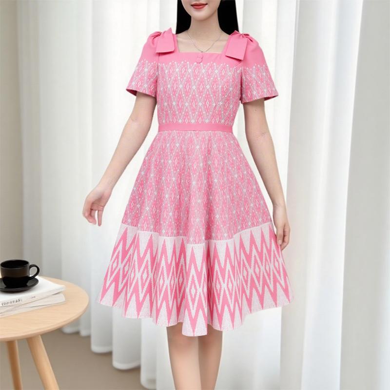 ZANZEA Womens Print Casual Square Neck Summer Short Sleeve Dress