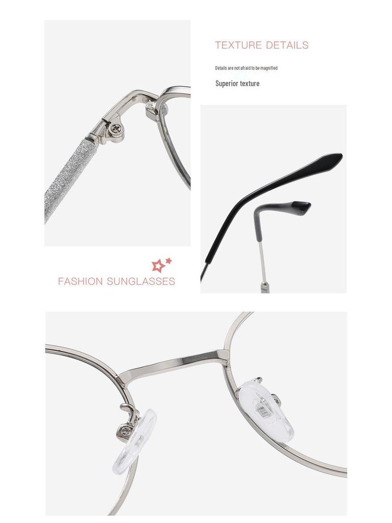 Gold Wire Retro Round Eyeglass Frames for Women - Optical Myopia-Fit, Korean Style, Large Face Trendy Design.