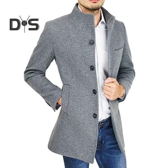 

Мужское шерстяное пальто с воротником-стойкой и длинными рукавами, однобортное, с карманами, средней длины, повседневная ветровка, верхняя одежда M