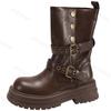 Fashion Women's Boots 2025 Autumn Fashion Retro Comfortable Anti Slip Britain Outdoor Long Boots Chunky Platform PU Leather Botas Mujer
