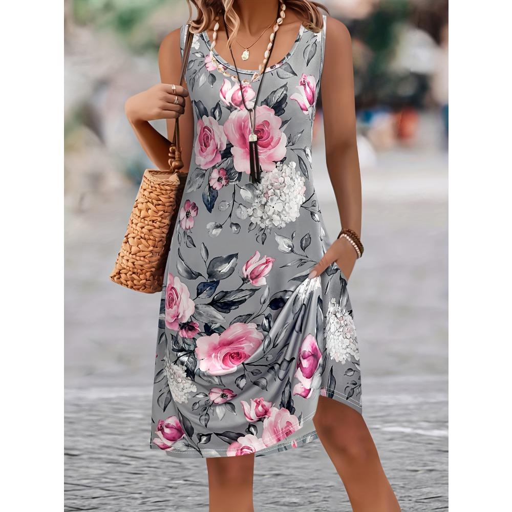 Women'S Gothic Punk Casual Dress Round Neck Sleeveless A-Line Midi Dress with 3D Skull Mushroom Print Woman Clothing Y2k Clothes