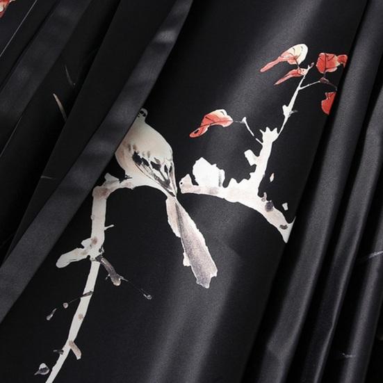 Dámská maxi sukně v čínském stylu Vintage sukně s vysokým pasem Elegantní květinový potisk ptáků Hanfu sukně skládaná šněrovací sukně s koňským obličejem