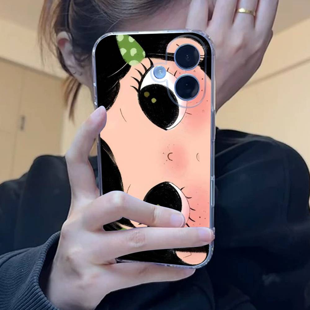 Kawaii Cute Black Big Eyes Cool Clear Silicone Soft Phone Case For iPhone 11 12 13 14 15 16 Mini 17 Pro Max TPU Phone Case