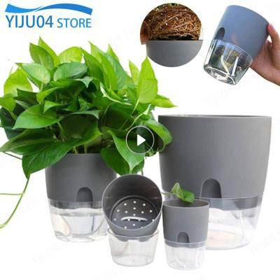 Transparent Dubbellagers Plastblomkruka Självvattnande Blomkruka Bomullsrep Vattning Liten Växtkruka med Injektionsport